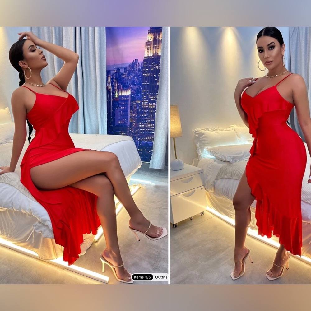 SHEIN SXY Ruffle Trim Split Thigh Cami Dress